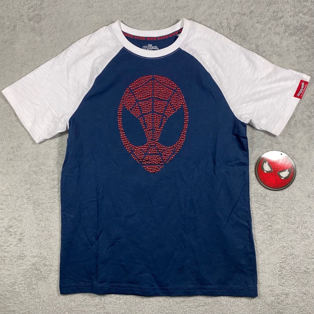 Marvel‎ Spider-Man Studded Raglan T-Shirt Navy White Boys XXL 18 MSD005ABWT